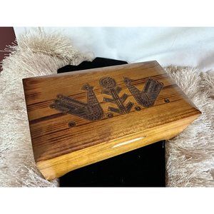 Vintage wooden carved music box Made in Poland Love Story